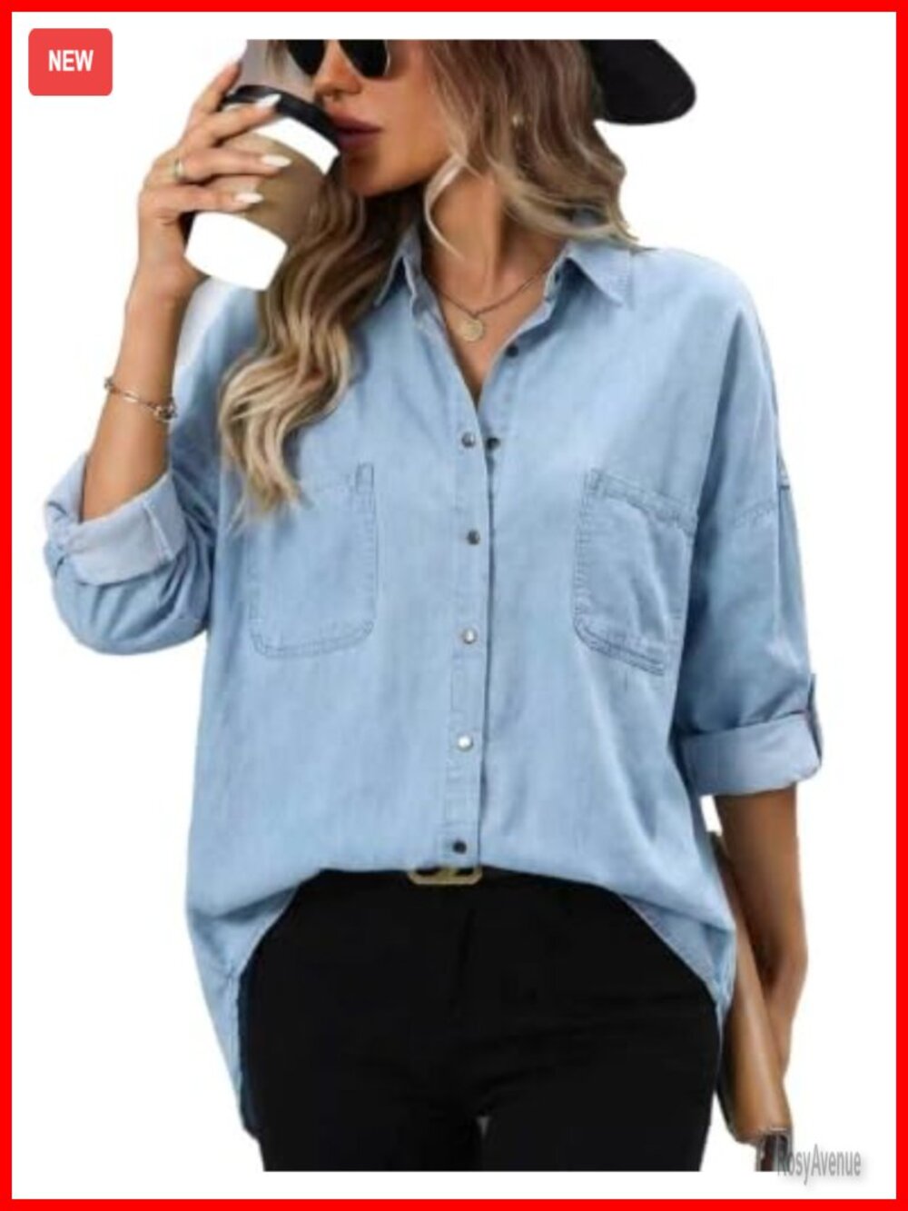 Water-Wash Lightweight Denim Snap Button Plus Size Shirt